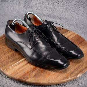 Santoni Black Leather Apron Toe Italian Oxford Size 9 D Orange Lined Classic
